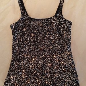 Fully Sequined Black & Copper Ladies Tank, Small